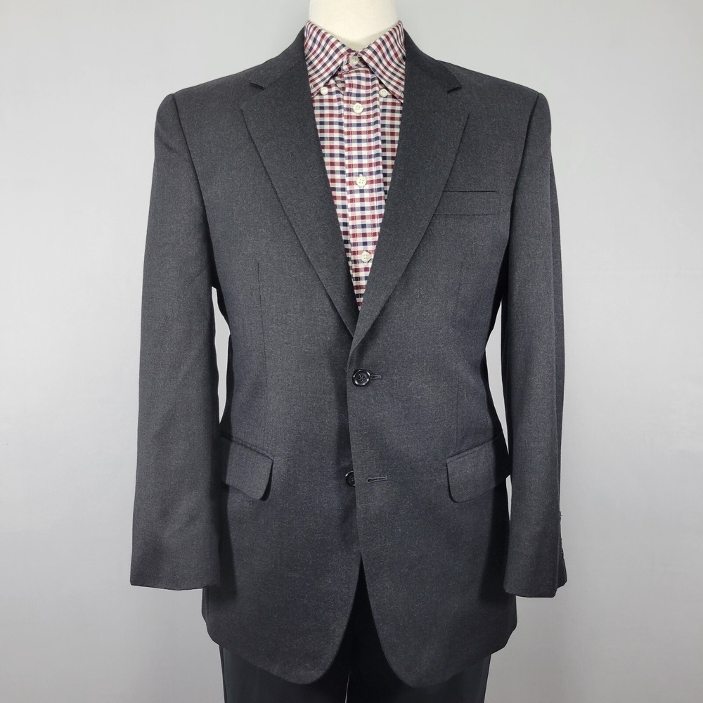 JOS A BANK Men's Sport Coat Blazer Two Button Flannel Charcoal Black Wool 40R